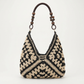 Woven Straw Shoulder Bag, Wood Bead Handle Hobo for Summer Days 2