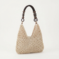 Woven Straw Shoulder Bag, Wood Bead Handle Hobo for Summer Days 3