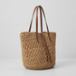 Large Woven Straw Tote Bag, Khaki Crochet, Leather Straps, Market to Beach 3