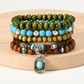 Boho Coconut Bracelet Set, 5-Piece Wood and Turquoise Stretch Stack 3