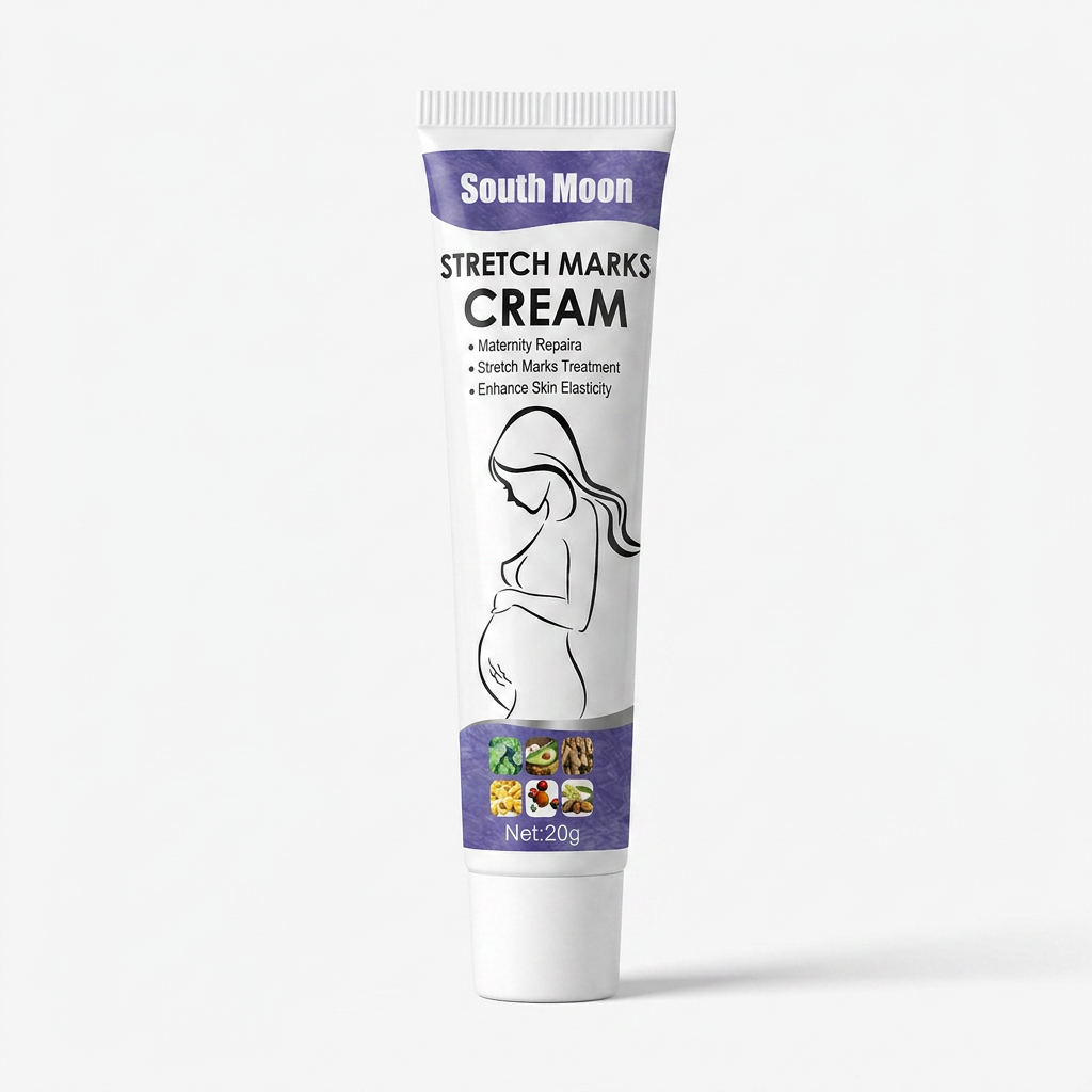 South Moon stretch marks cream tube and box from a front product angle