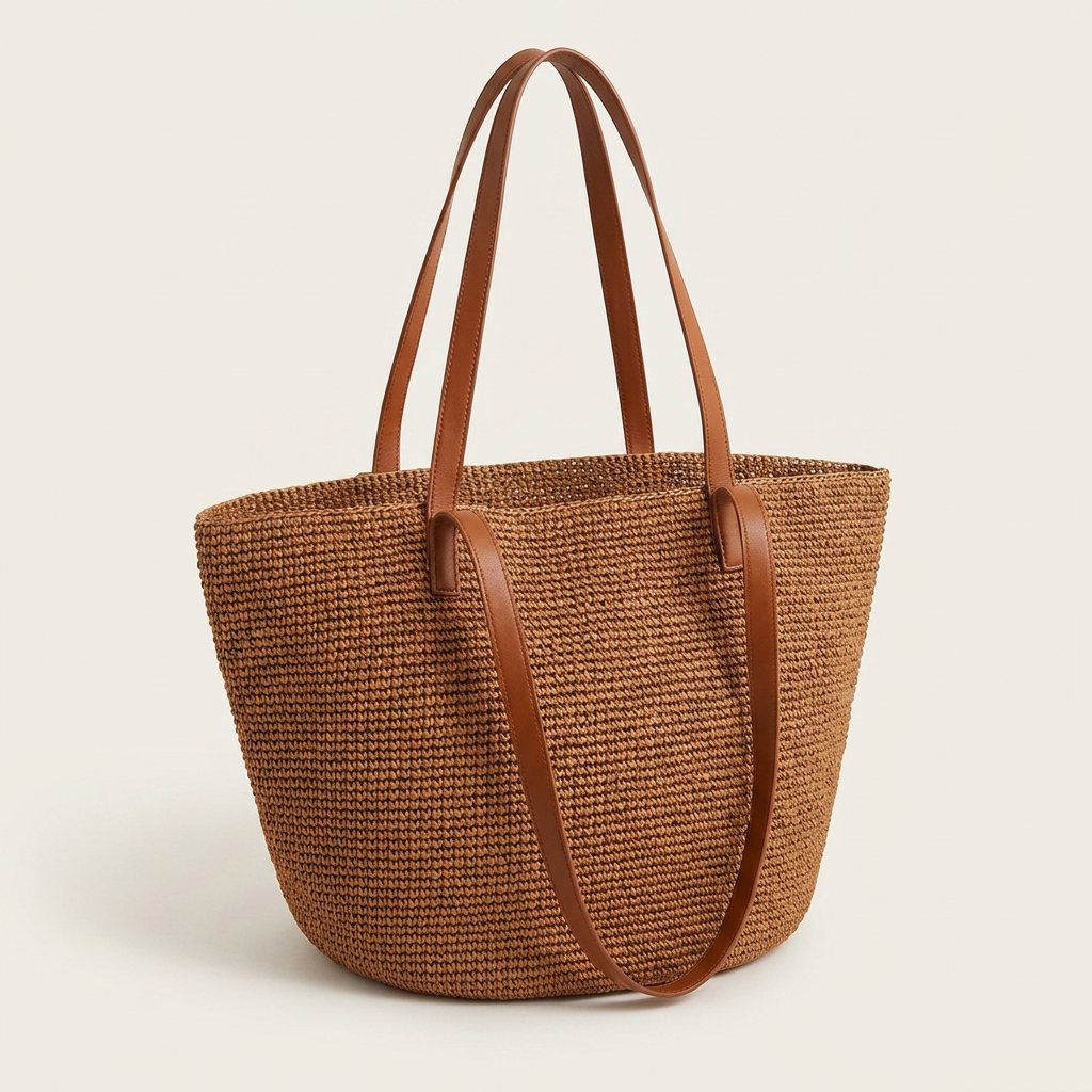 Raffia Hand-Woven Tote Bag, Natural Straw, Beach and Market Carryall 4