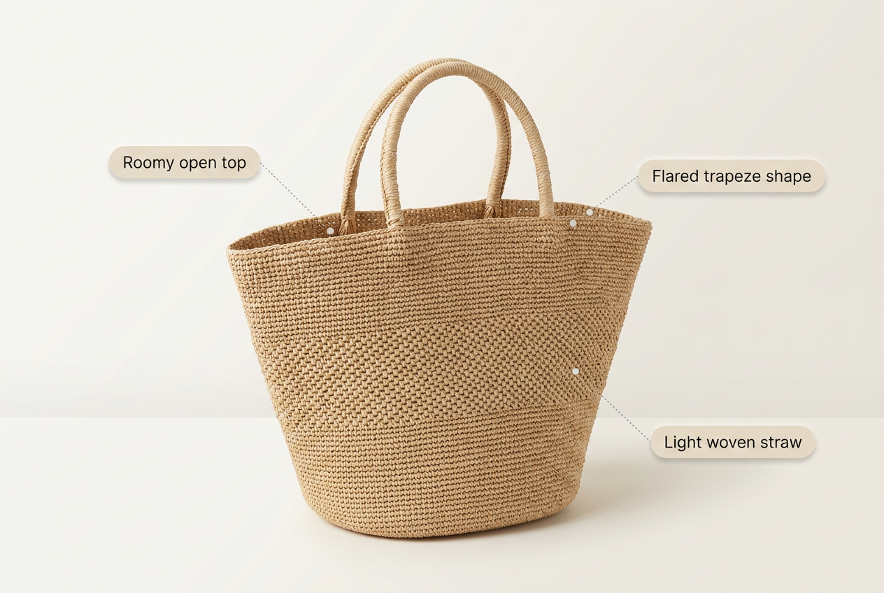Natural Straw Summer Handbag, Handwoven Tote, Top Handle Beach Bag - image material benefits infographic