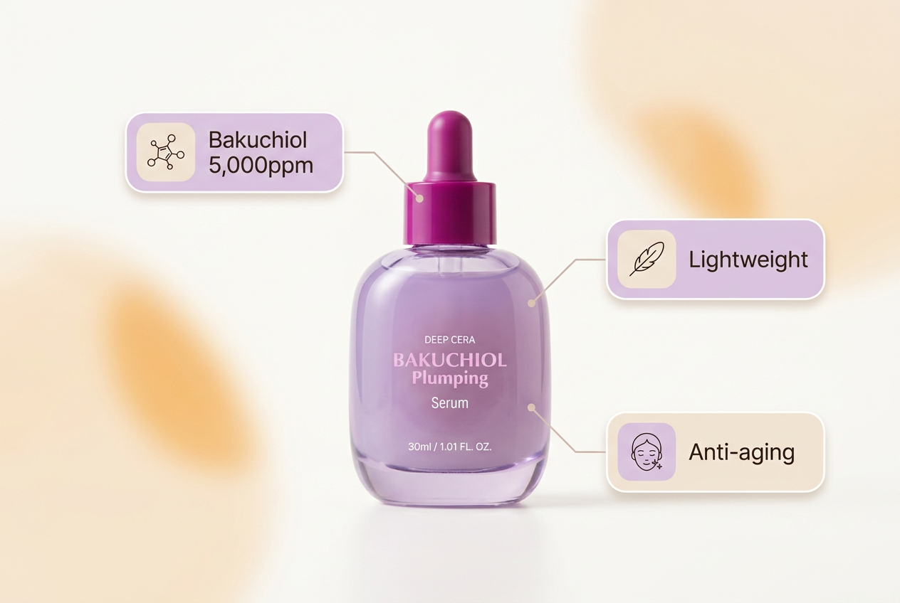 DEEP CERA Facial Serum Essence, Bakuchiol and Vitamin - image material benefits infographic