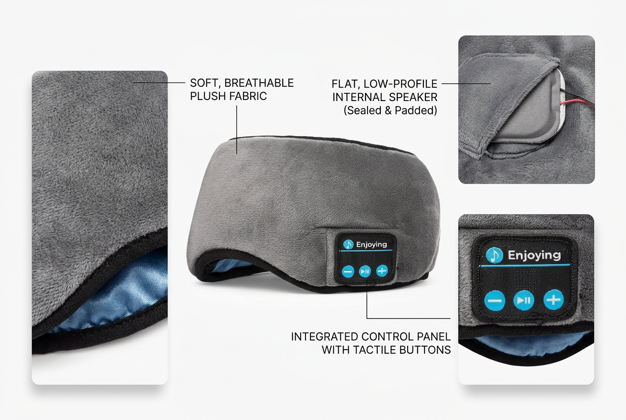 Bluetooth Sleep Mask Headphones, Soft Plush Blackout Eye Mask - image modular feature breakdown
