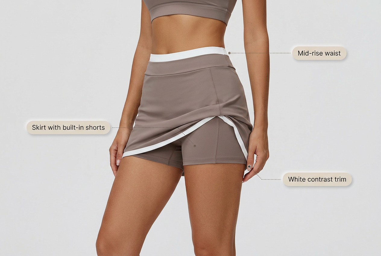 Nude Feel Seamless Yoga Set, Buttery Soft Sports Bra and Athletic Skort - image modular feature breakdown