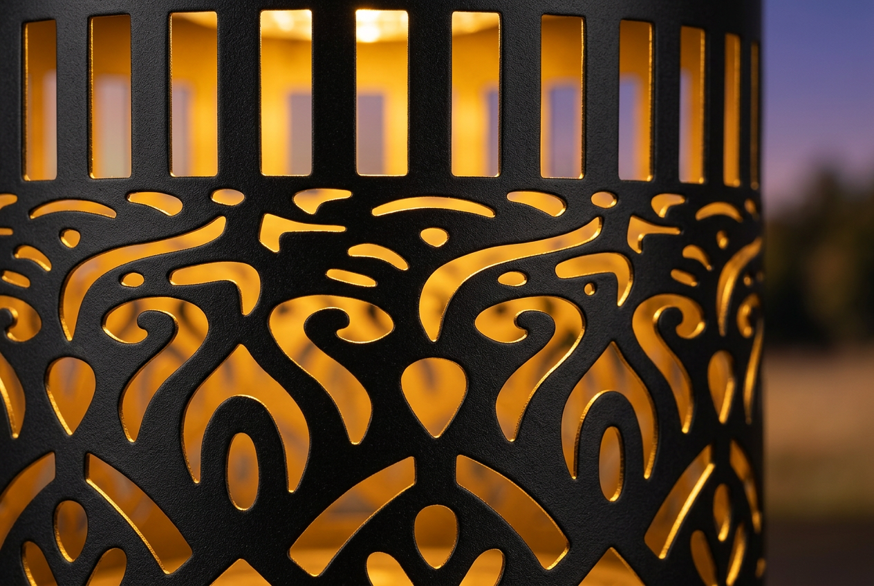 Solar Garden Projection Light, Floral Iron Lantern, IP65 Waterproof - close-up detail