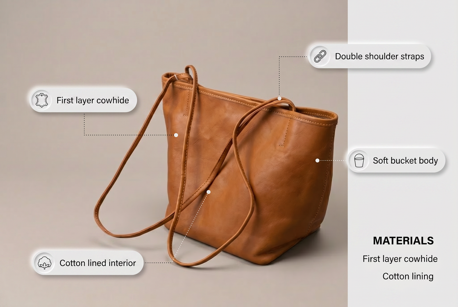 vintage-genuine-leather-tote-bag material benefits infographic
