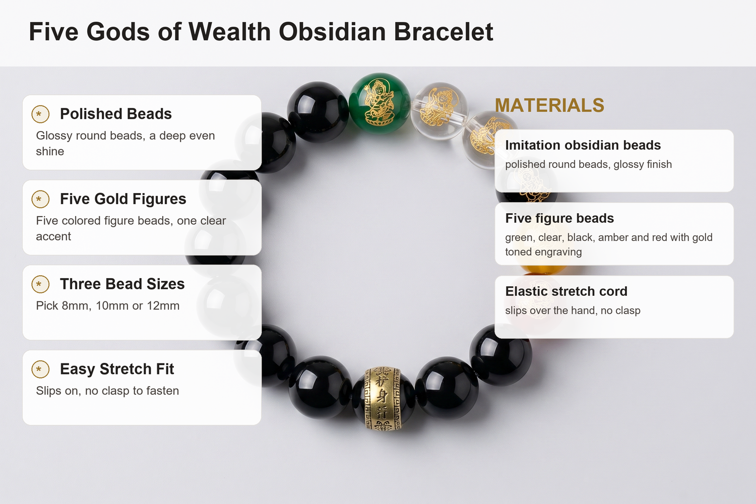 five-way-god-of-wealth-obsidian-bracelet material benefits infographic