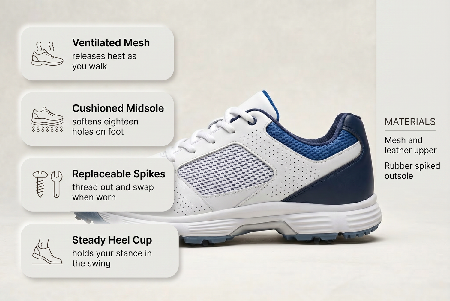 mens-breathable-golf-shoes-everyday-shoes material benefits infographic