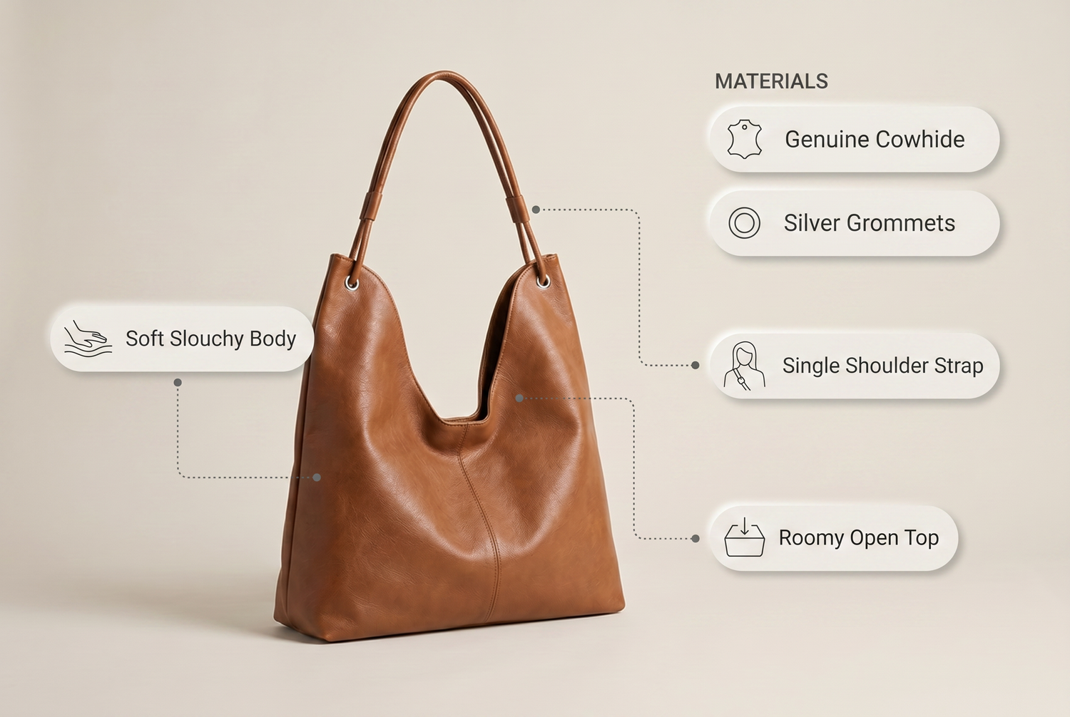 leather-tote-bag material benefits infographic
