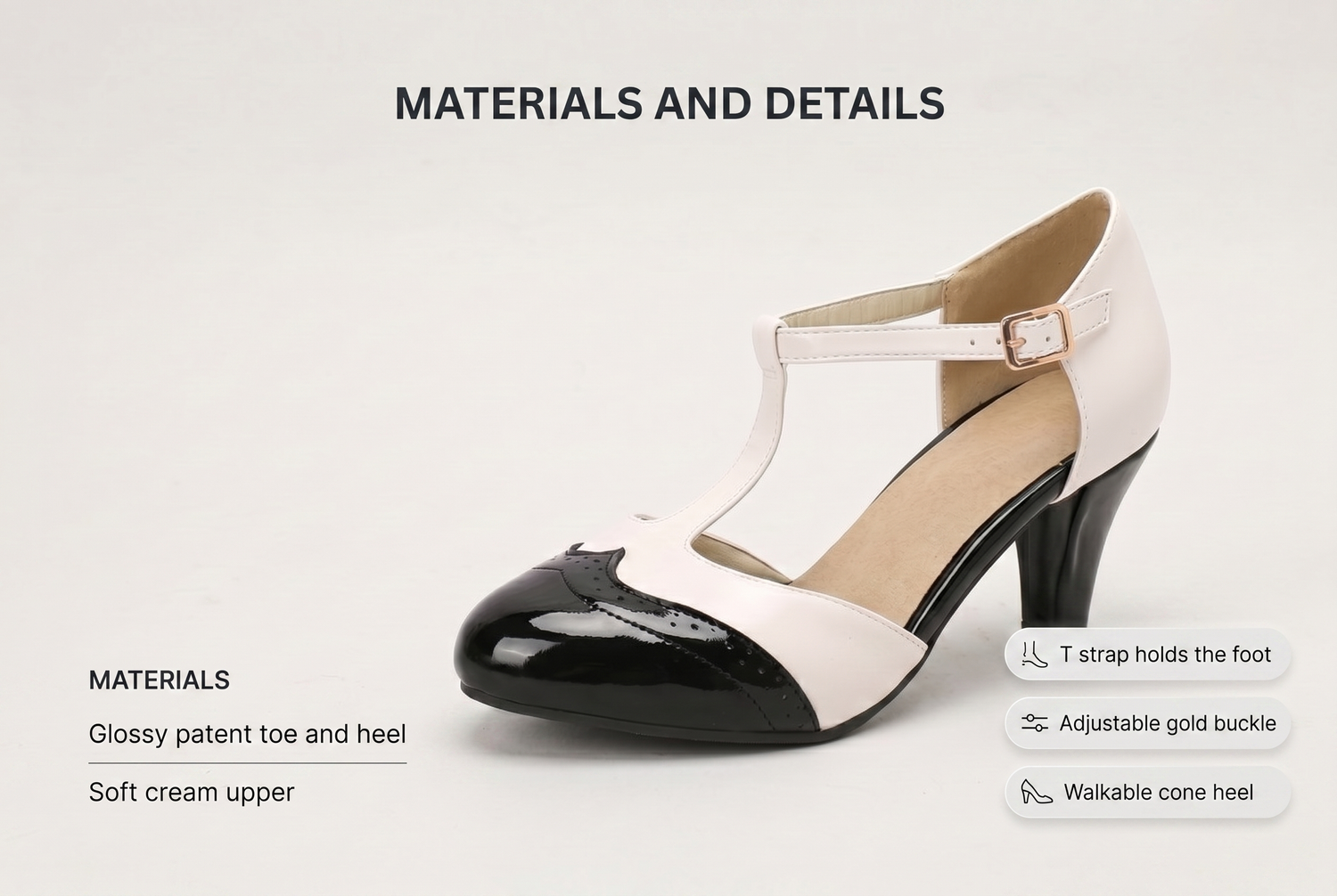womens-t-strap-patent-leather-sandals material benefits infographic