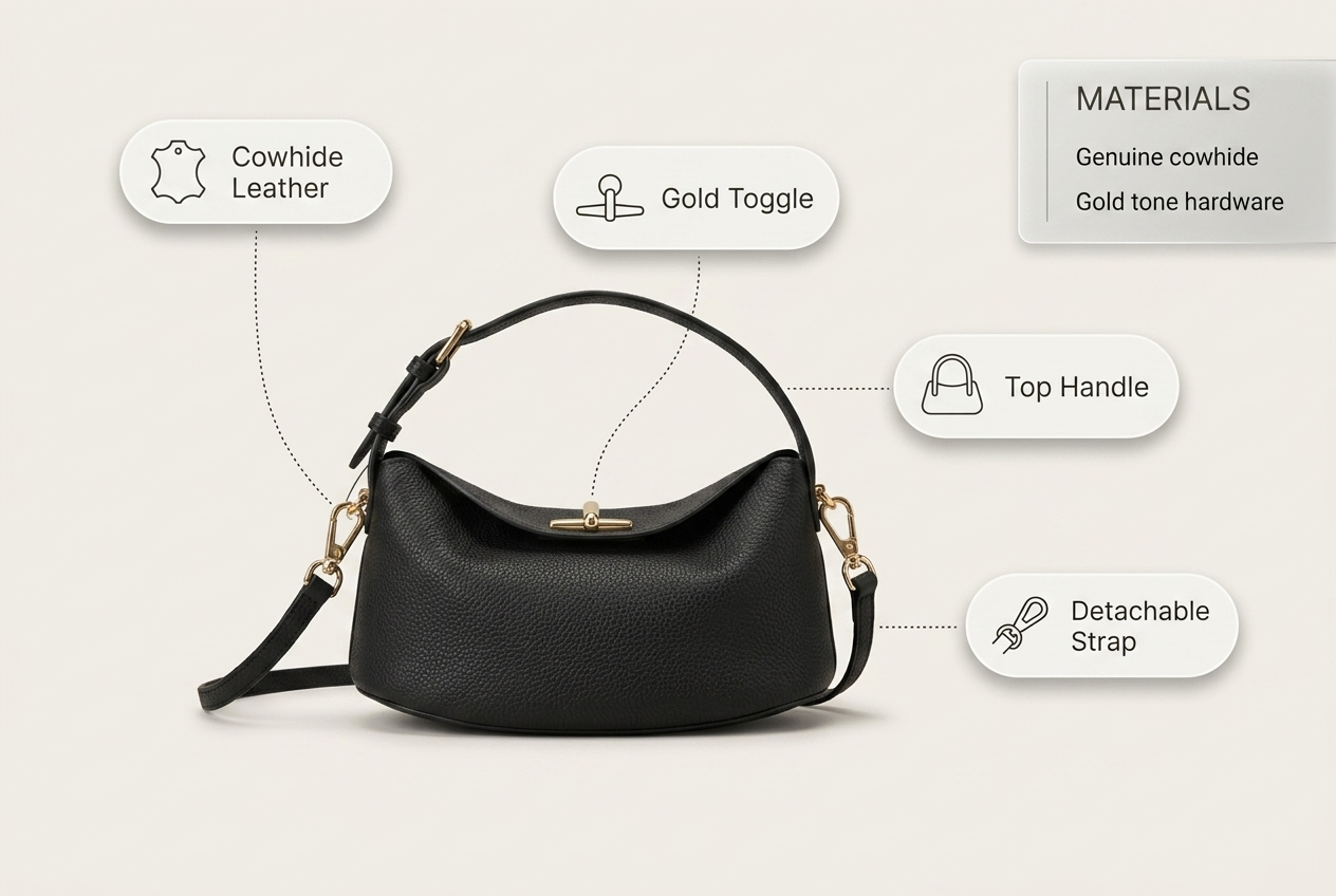 genuine-leather-crossbody-shoulder-bag material benefits infographic