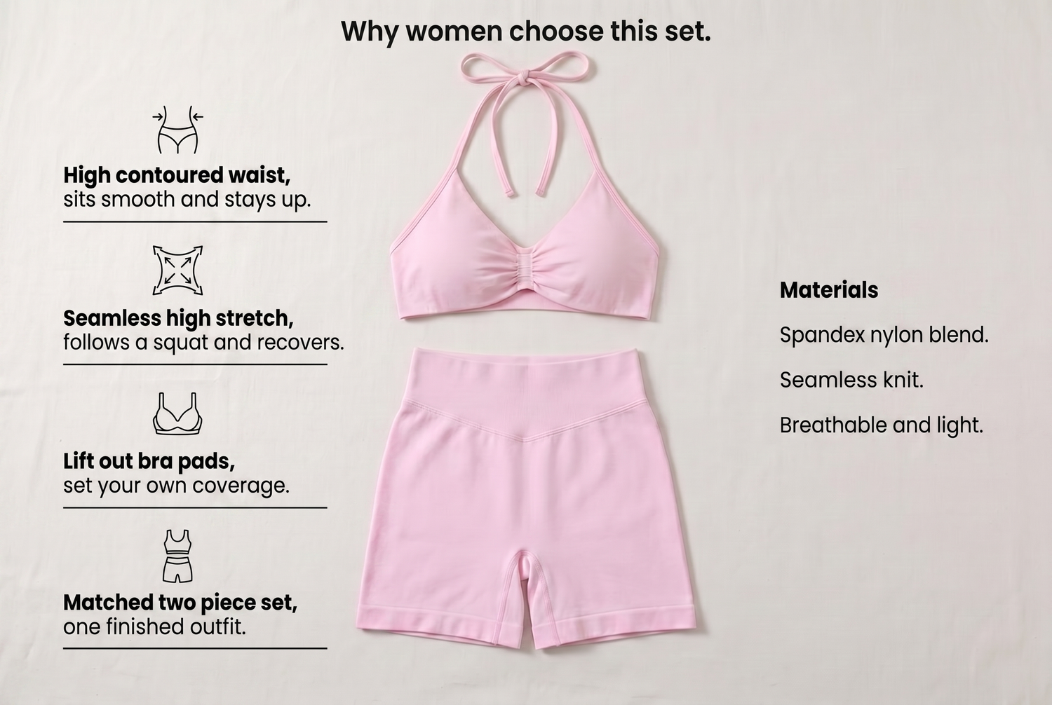 womens-high-waisted-yoga-sports-bra-and-shorts material benefits infographic