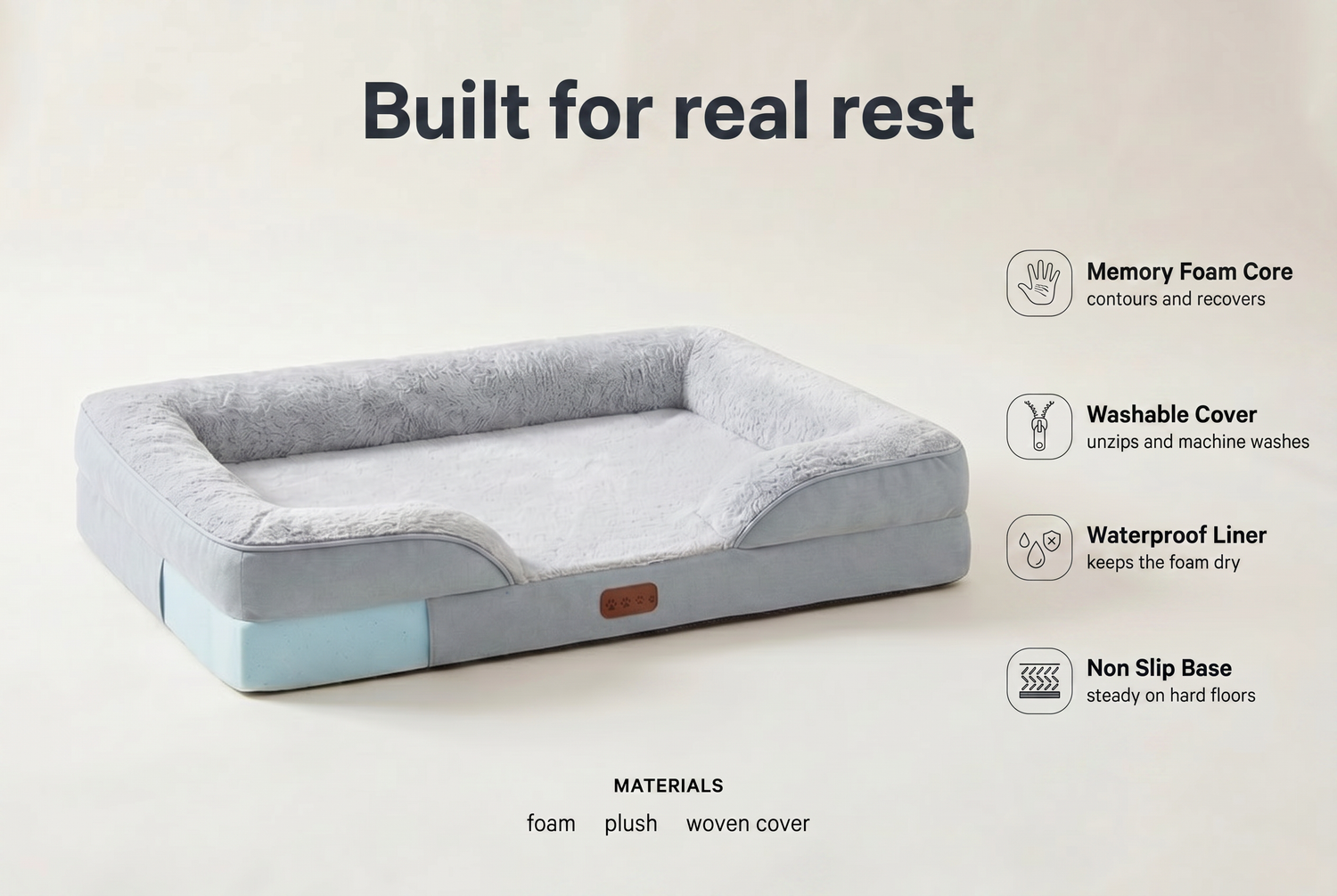 removable-memory-foam-pet-bed-everyday-essential material benefits infographic