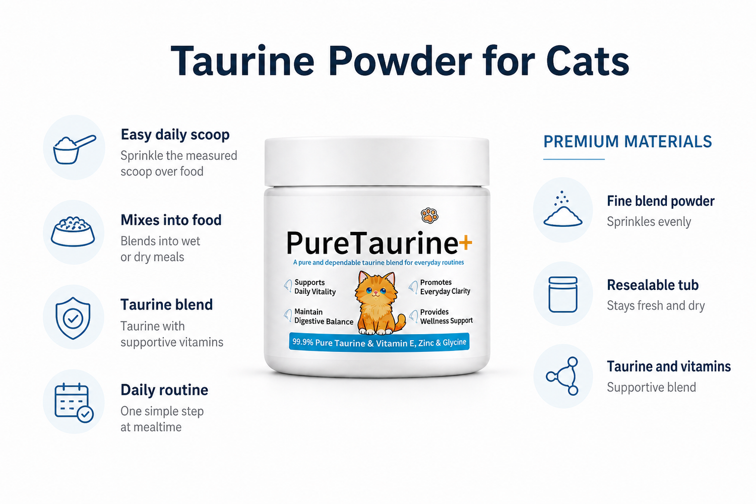 taurine-cat-powder material benefits infographic