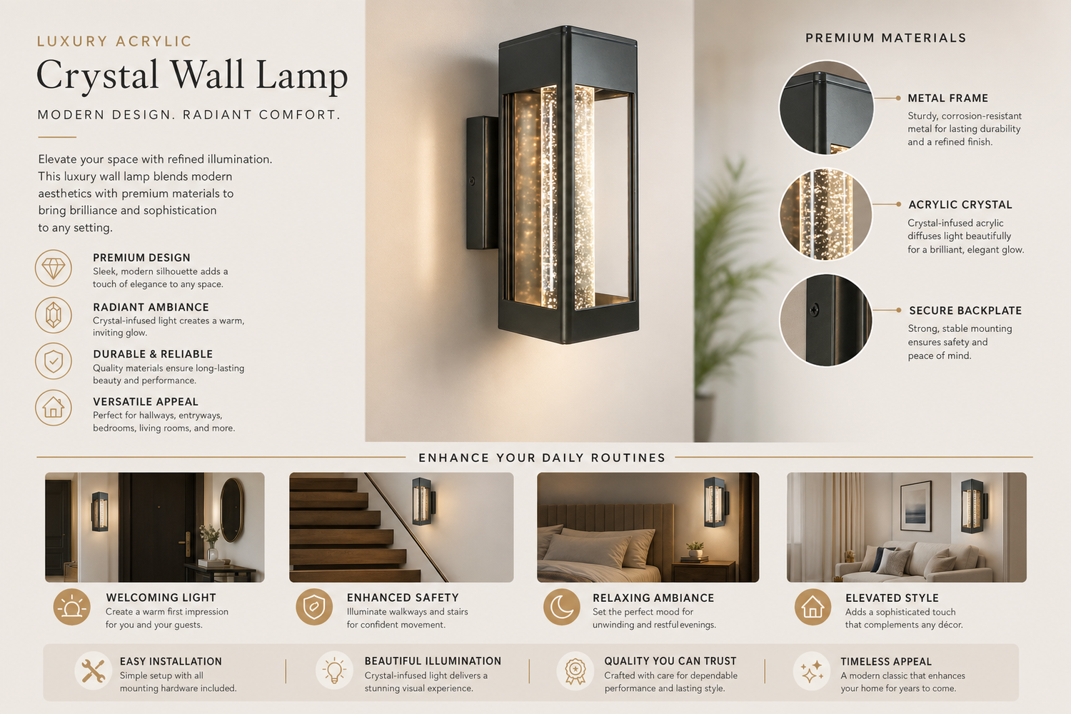 luxury acrylic crystal wall lamp everyday product for room refresh home routine small organization upgrade with cleaner 5