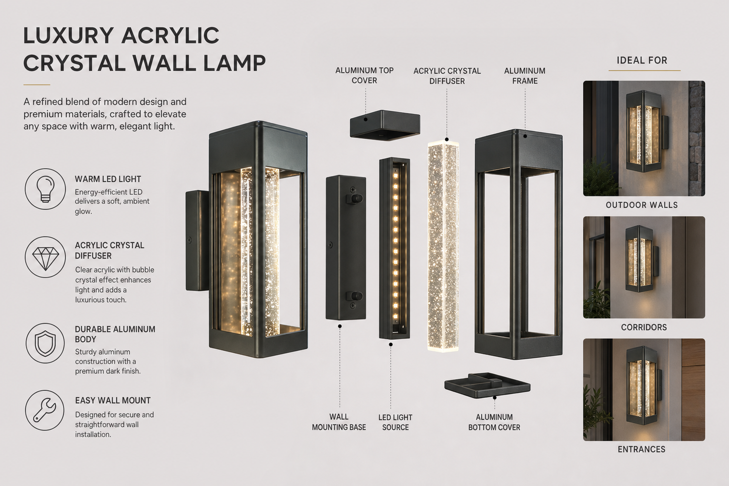 luxury acrylic crystal wall lamp everyday product for room refresh home routine small organization upgrade with cleaner 6