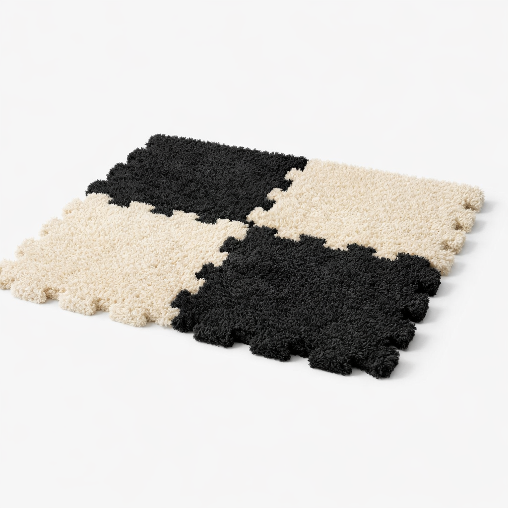 Square 30 by 30 cm shaggy rug tile shown from the front