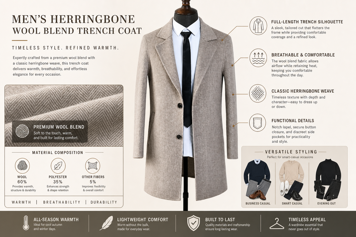 men s herringbone wool blend trench coat everyday product for busy day simple errand everyday routine with practical val 5