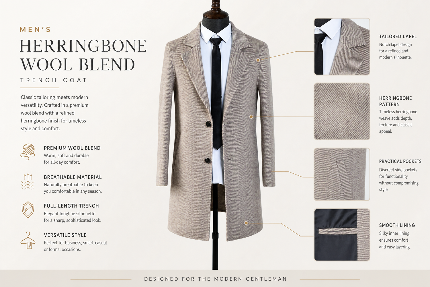 men s herringbone wool blend trench coat everyday product for busy day simple errand everyday routine with practical val 6