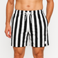 Close up of striped swim trunks fabric and drawstring detail