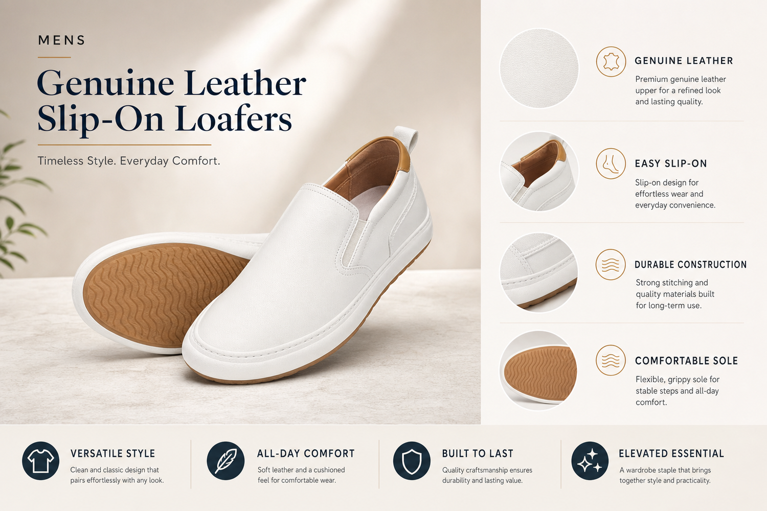 mens genuine leather slip on loafers 5