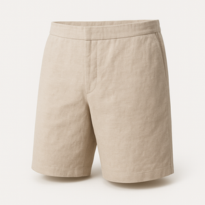 Front view of men's relaxed casual shorts showing the clean knee-length cut