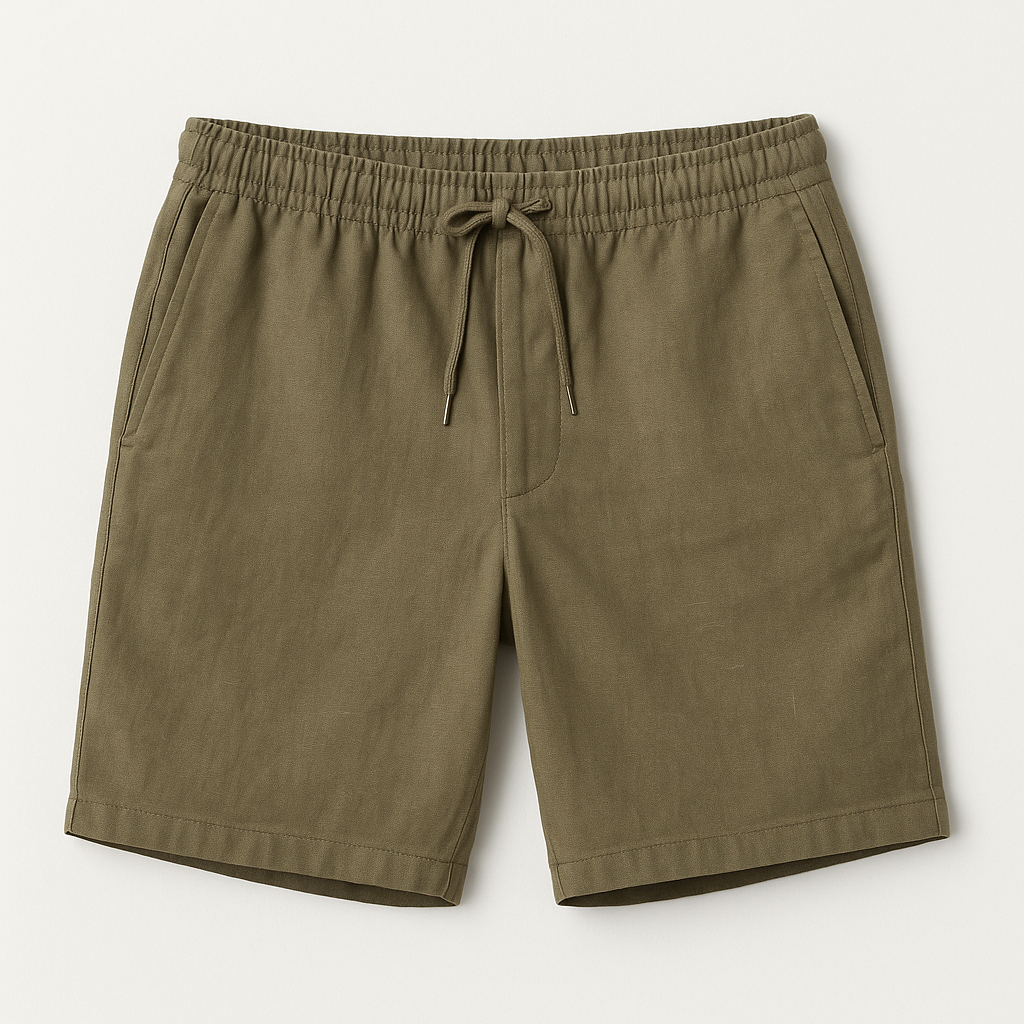 Side angle of the men's shorts showing the relaxed leg and soft elastic waist