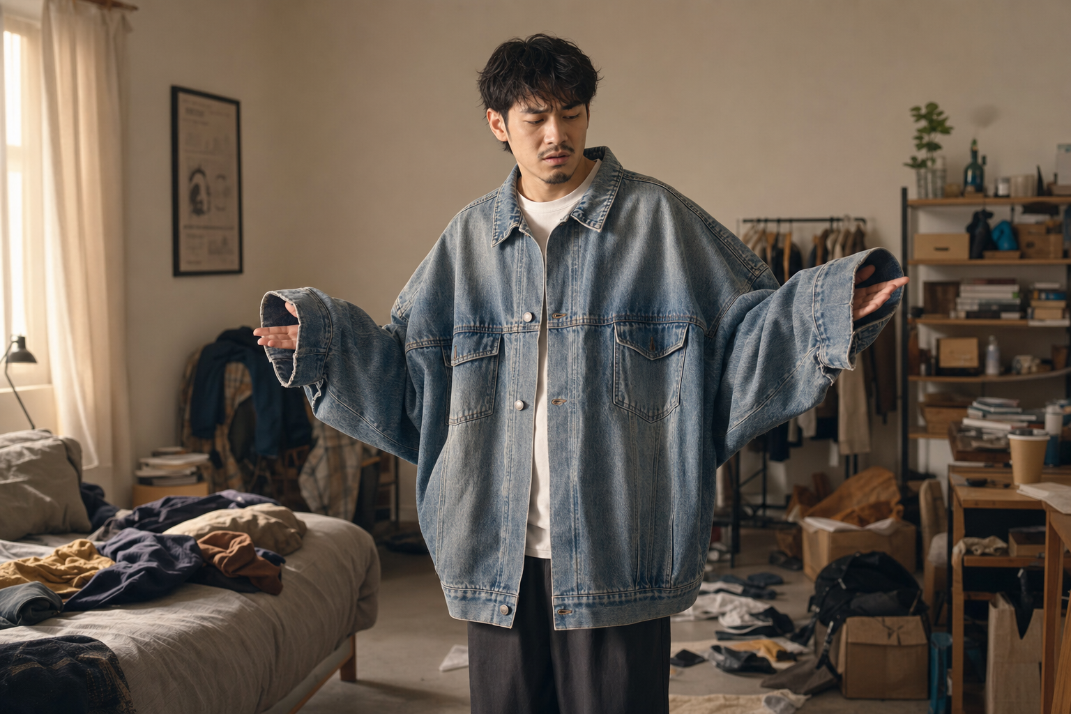 mens washed vintage denim workwear jacket 8