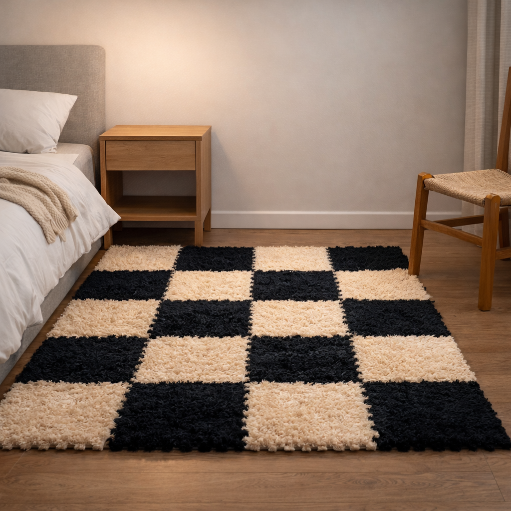 Modular shaggy bedside rug - after cozy room metafield image