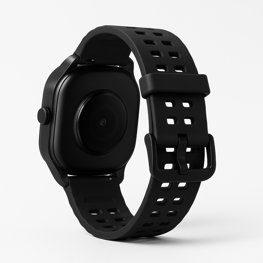 Close up of the smartwatch case and soft silicone strap texture