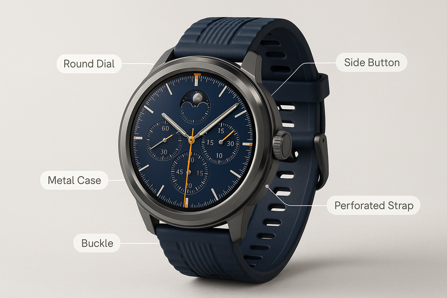 multifunction bluetooth smart watch with perforated silicone strap round digital dial four color options 6