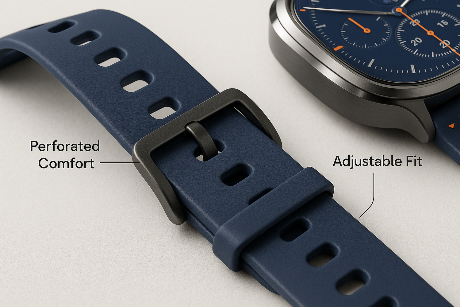 multifunction bluetooth smart watch with perforated silicone strap round digital dial four color options 7