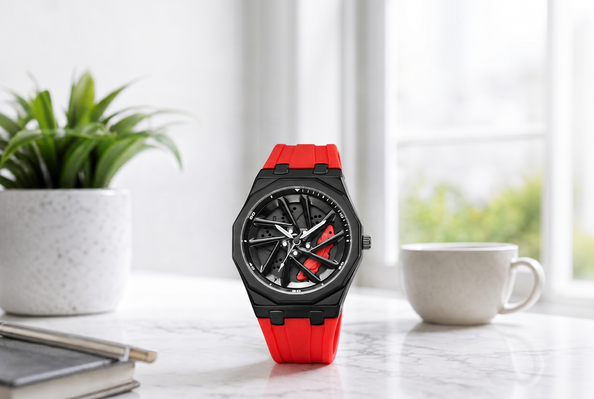 rotating-bezel-quartz-watch-with-silicone-strap after (moko PS before/after same-scene need to solution)