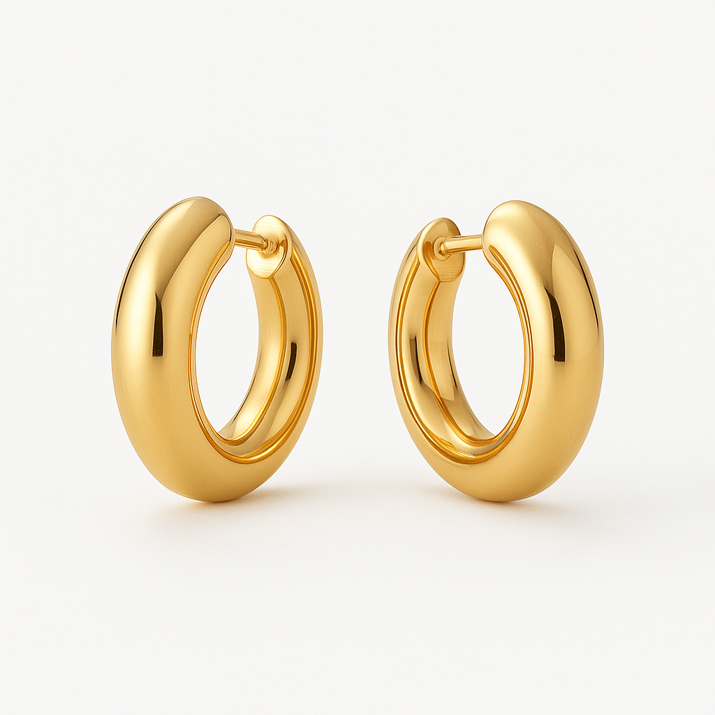 Side angle showing thick tube profile of the gold hoop