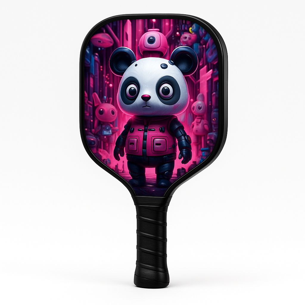 Pickleball paddle angled to show the carbon fiber face and handle length