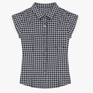 Retro Plaid Cotton Shirt | side profile detail close up