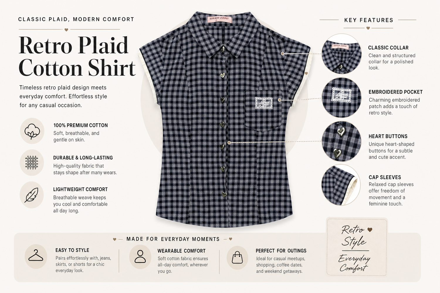 retro plaid cotton shirt everyday product for casual day trip relaxed outing with easy styling wearable comfort and a mo 5
