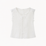 Romantic Lace Trim Flutter Sleeve Blouse | front view product hero shot