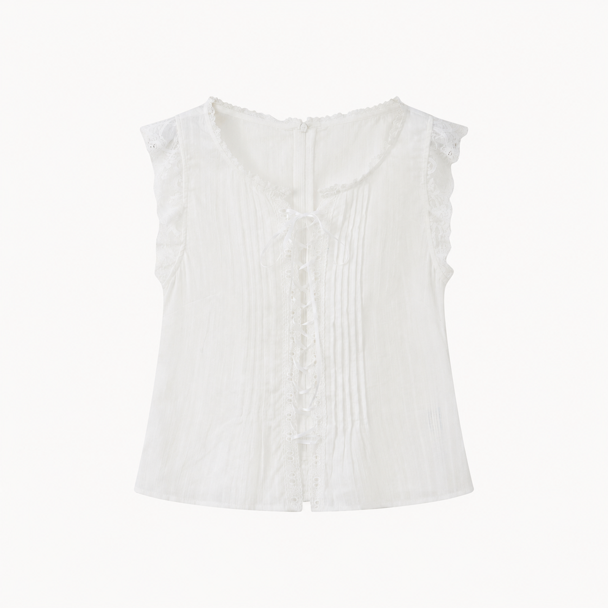 Romantic Lace Trim Flutter Sleeve Blouse | front view product hero shot