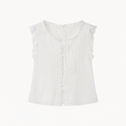 Romantic Lace Trim Flutter Sleeve Blouse | front view product hero shot