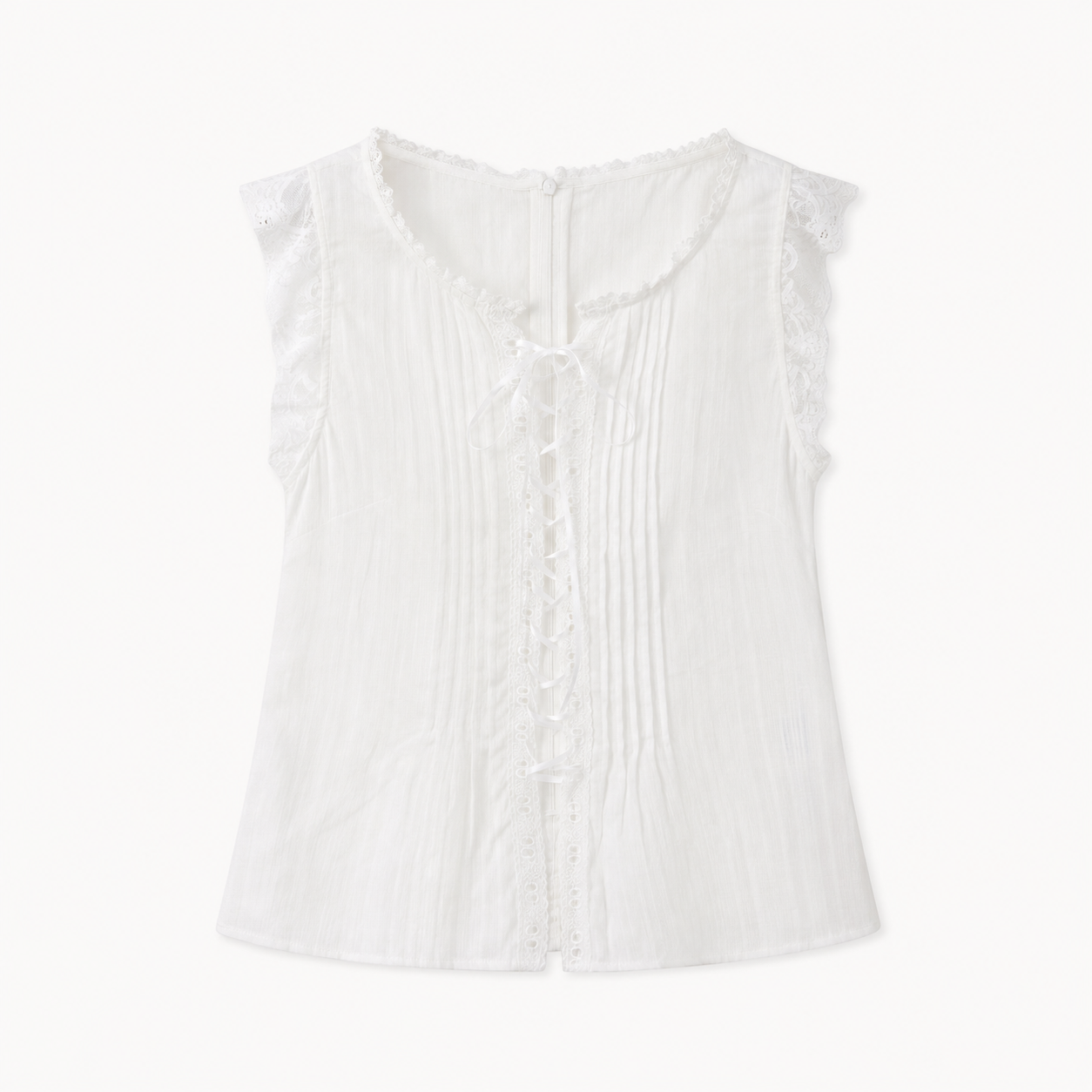Romantic Lace Trim Flutter Sleeve Blouse | side profile detail close up