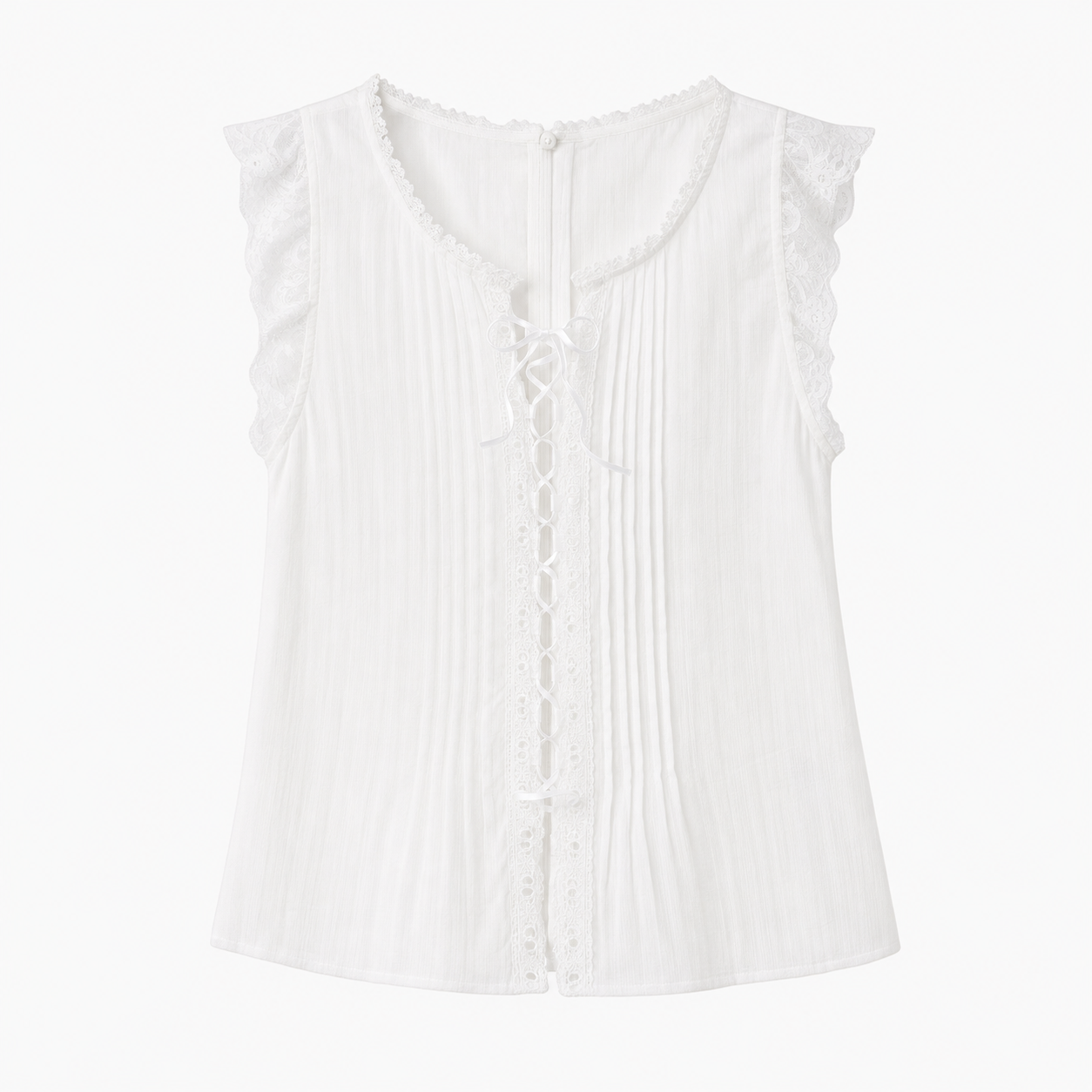 Romantic Lace Trim Flutter Sleeve Blouse | angled lifestyle styling shot
