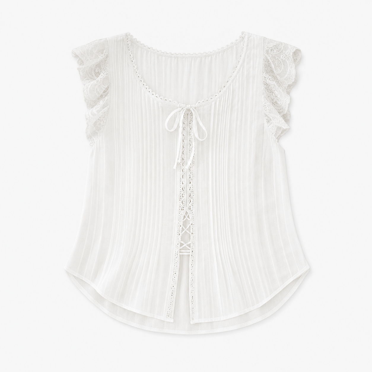 Romantic Lace Trim Flutter Sleeve Blouse | top down arrangement layout