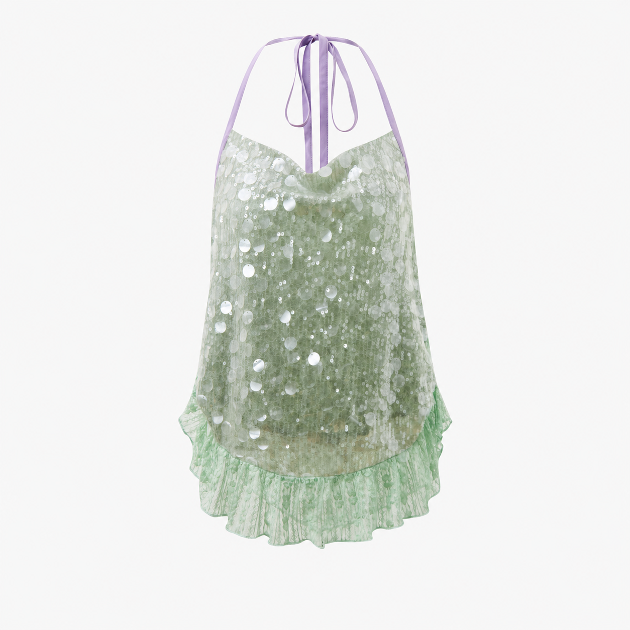 Sequin gown styled next to strappy heels and a slim clutch