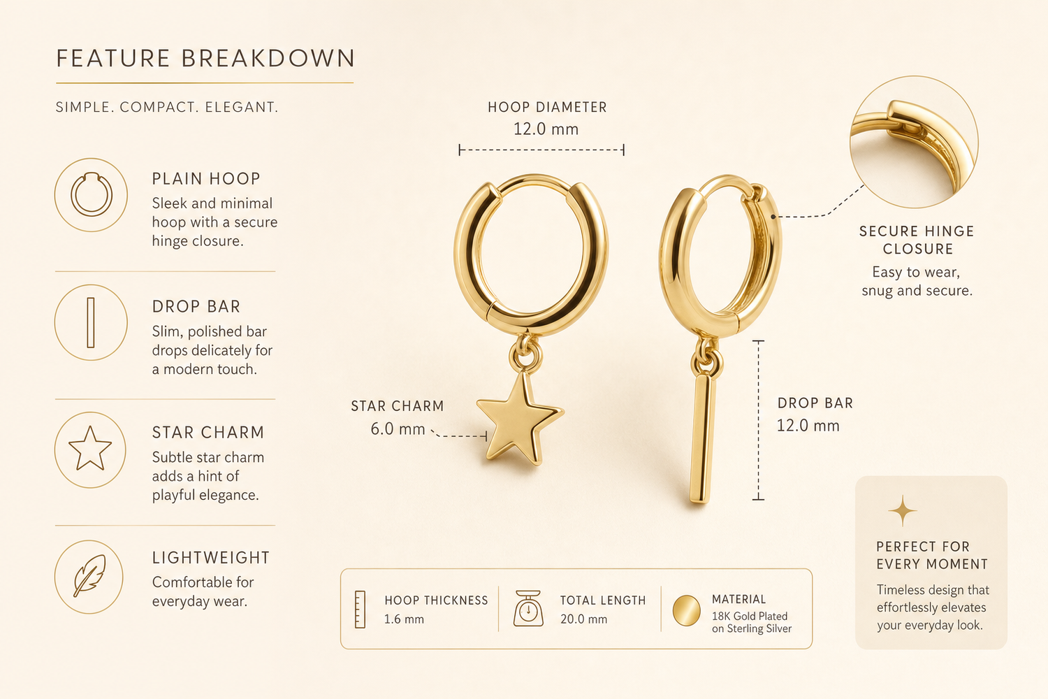 simple and compact plain hoop drop earrings ear clips everyday product for busy day simple errand everyday routine with 6