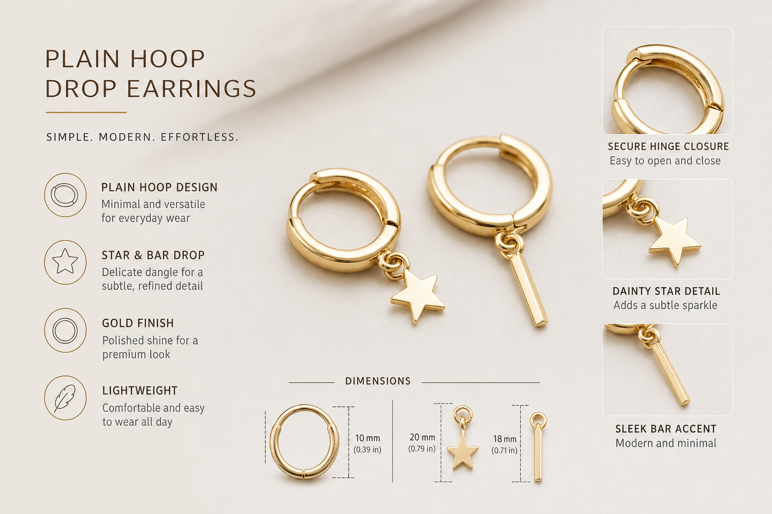 simple and compact plain hoop drop earrings ear clips everyday product for busy day simple errand everyday routine with 7