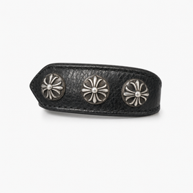 Black Leather Concho Cuff Bracelet