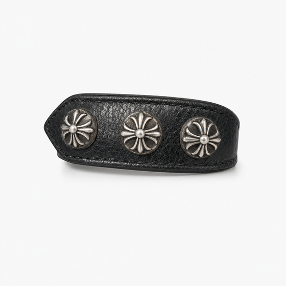 Black Leather Concho Cuff Bracelet